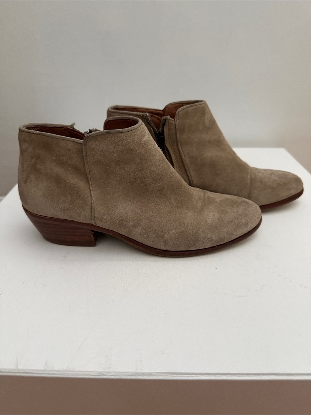 Sam Adelman Suede Ankle Booties in Taupe